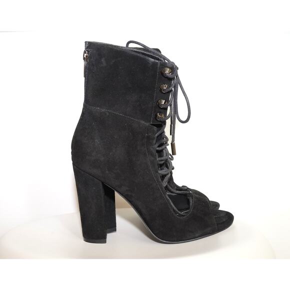 KENDALL + KYLIE - Ella Lace-up Open Toe Heel Booties in Black Suede / Size 6.5 - Picture 1 of 8